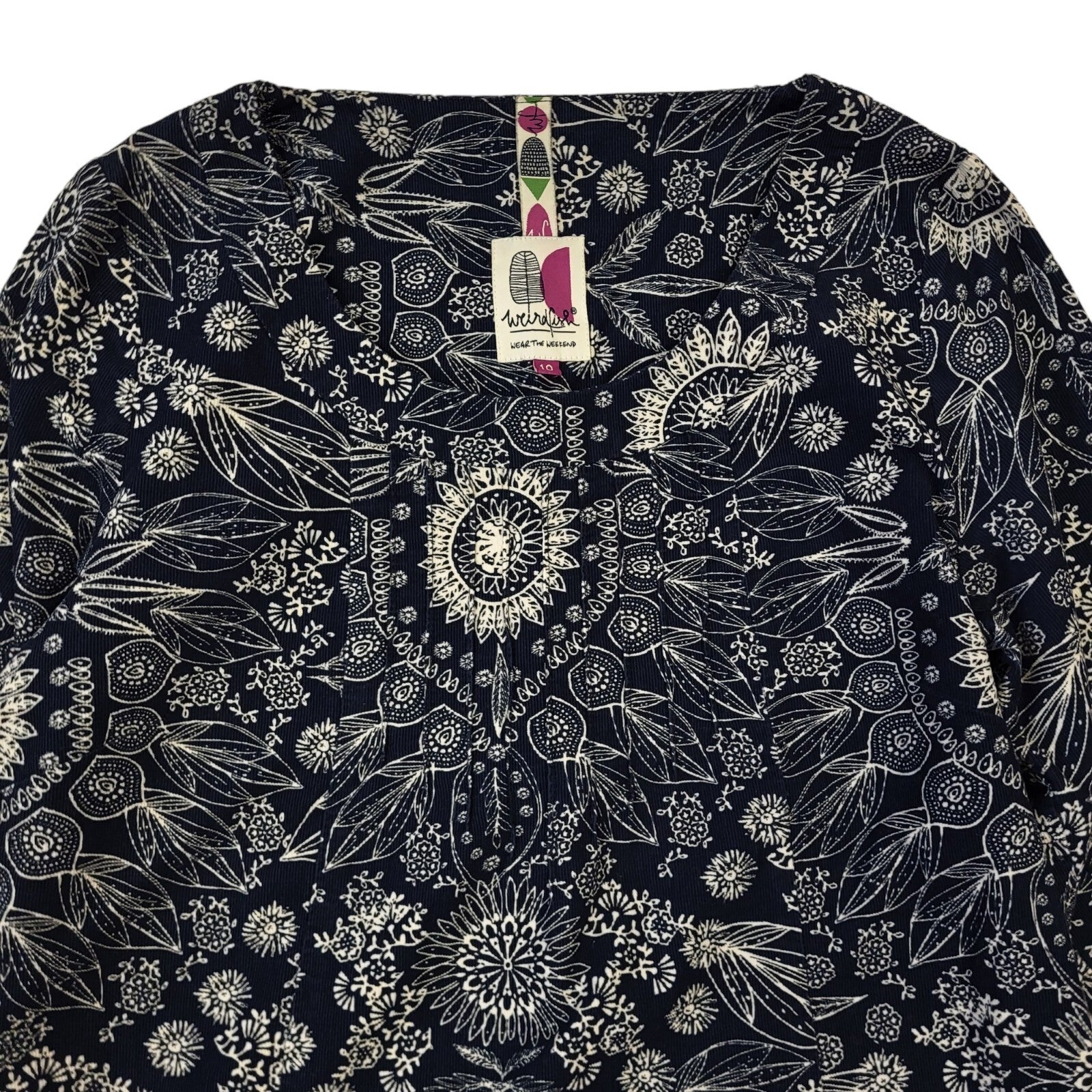 Weird Fish Vintage 90's Blue Floral 3/4 Sleeve Dress UK Women's Size 10