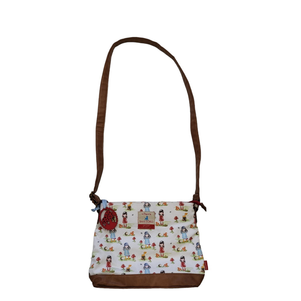 Santoro White Red Blue Fabric Leather Shoulder Bag Uk Women's 12" x 9"