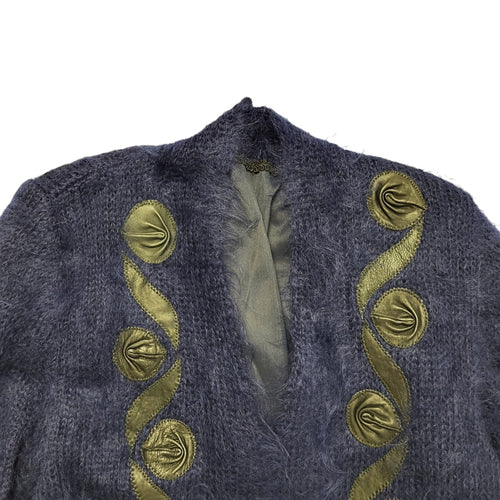 80's Vintage Blue Button Up Wool Cardigan Uk Women''s Size 18