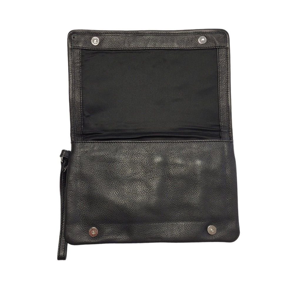 Betty Jackson Black Leather Clutch Bag Uk Women's Size 11" x 7"
