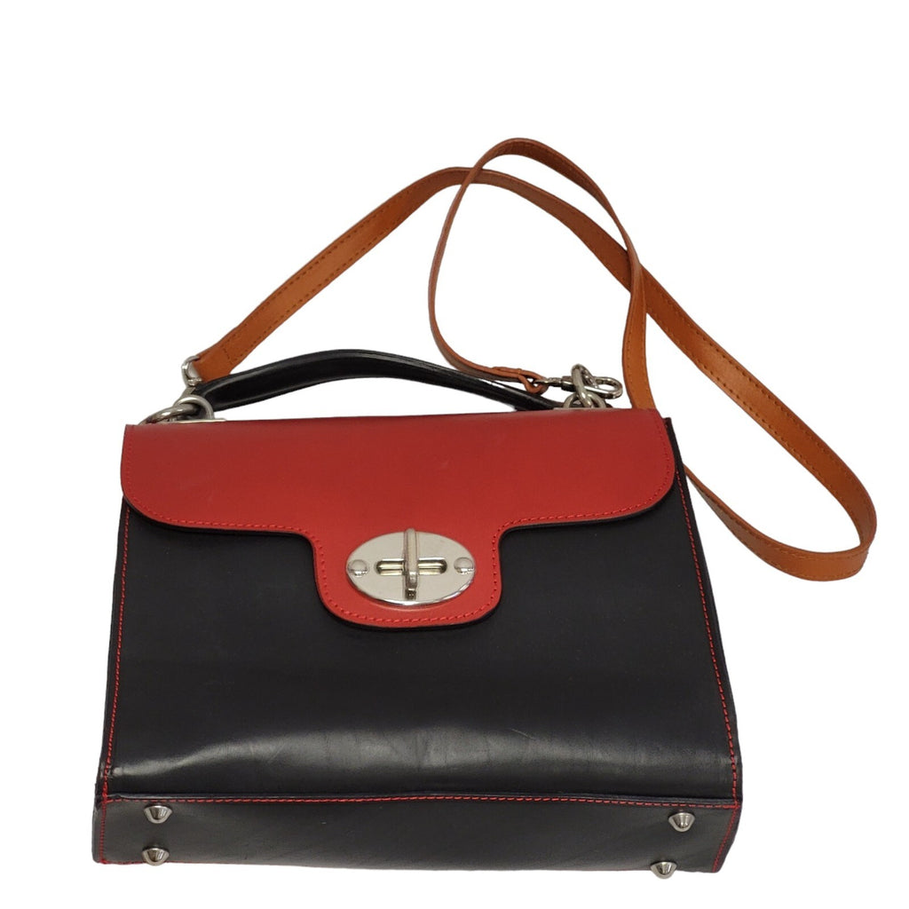 Genuine Leather Red Black Small Shoulder Bag Uk Women's Size 8" x 11.5"