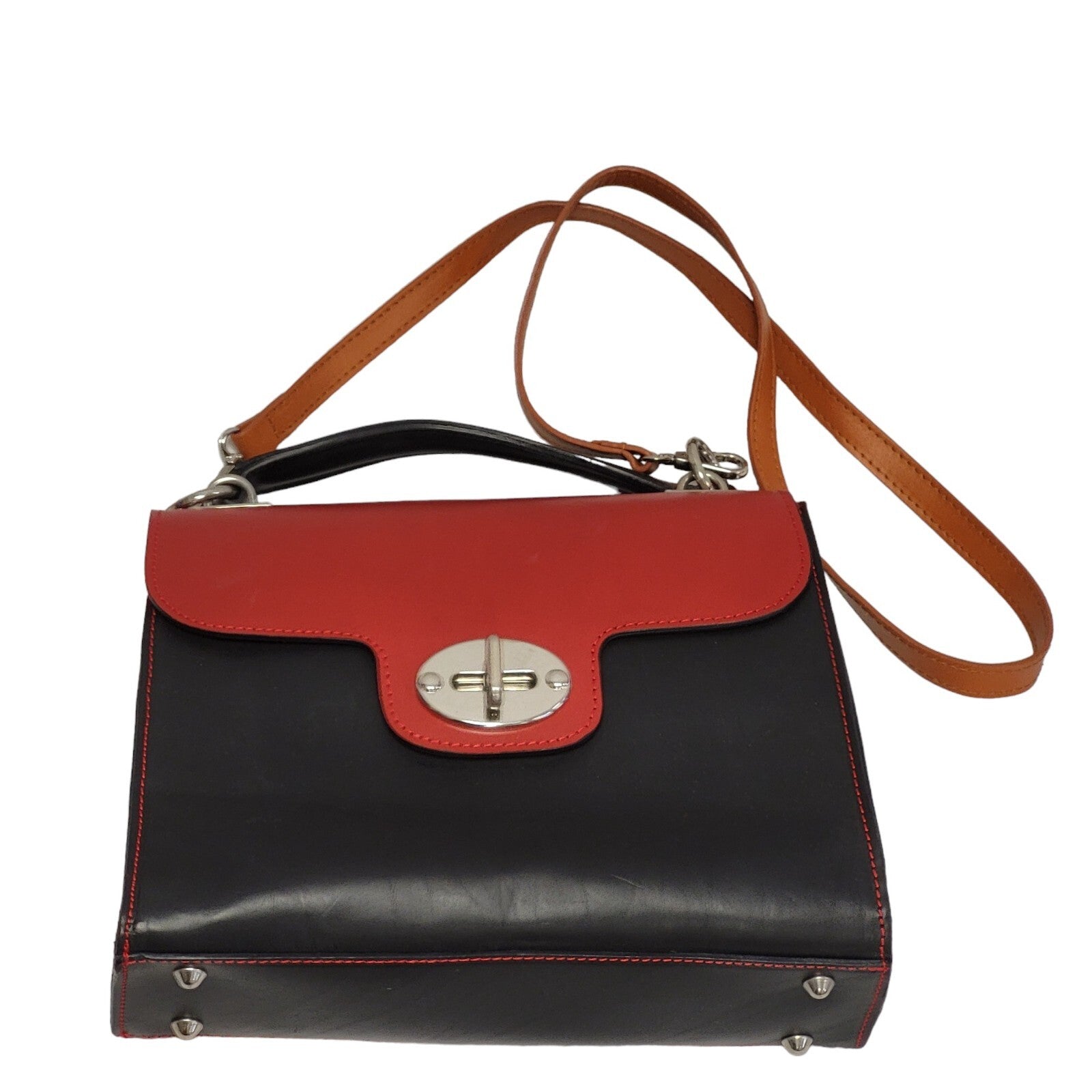 Genuine Leather Red Black Small Shoulder Bag Uk Women's Size 8" x 11.5"