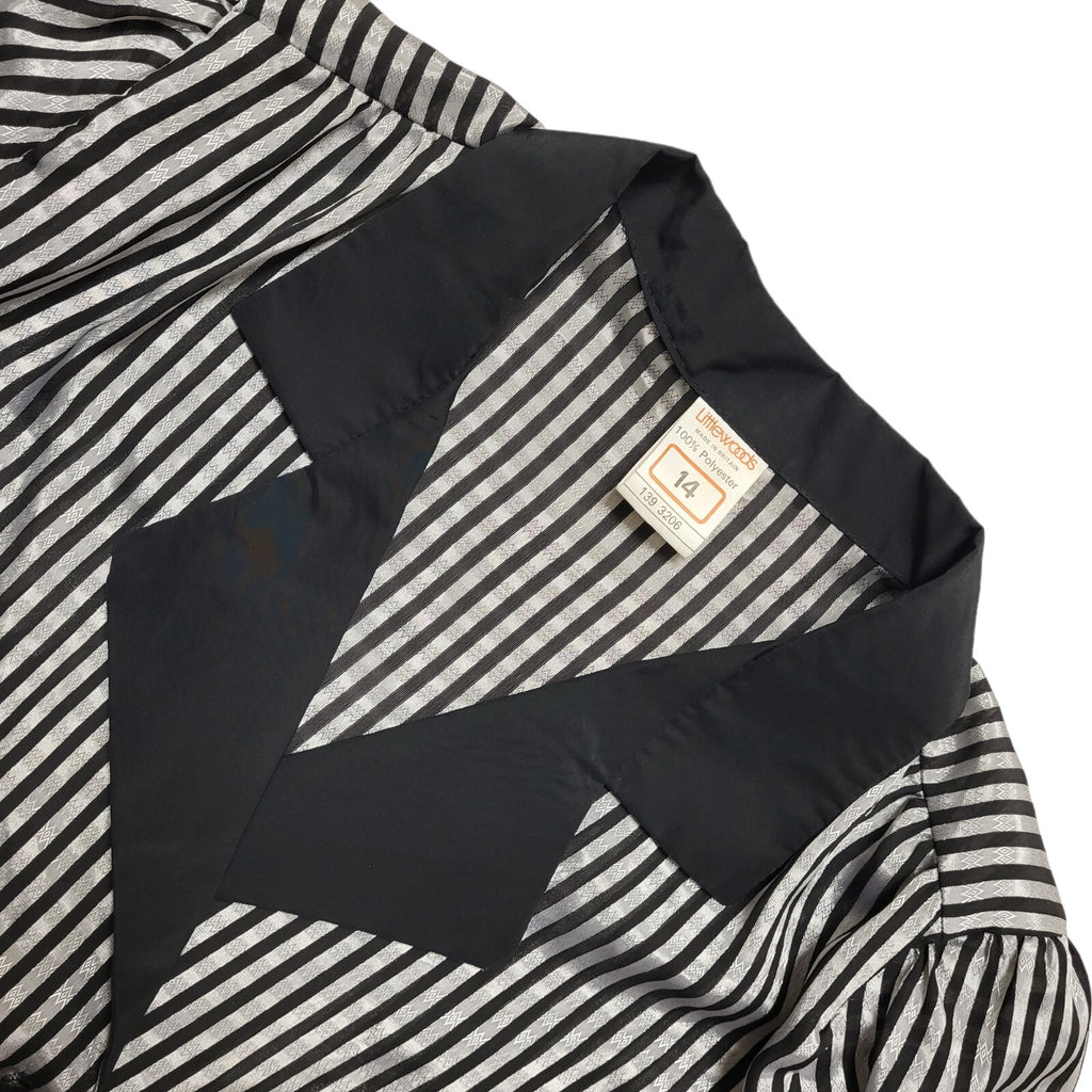 Littlewoods Vintage 80's Black & Silver Button Up Long Sleeve Shirt Womens UK 14