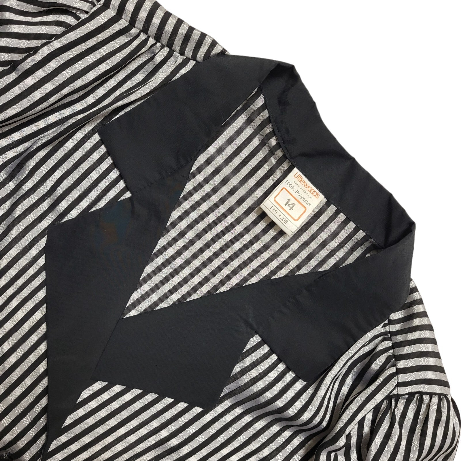 Littlewoods Vintage 80's Black & Silver Button Up Long Sleeve Shirt Womens UK 14