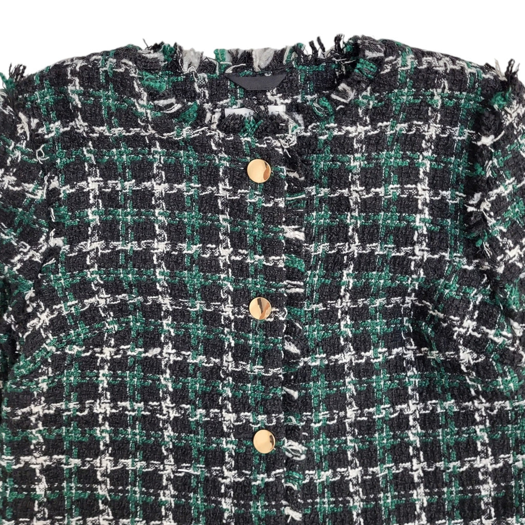 Warehouse Modern Green & Black Checked Button Front Jacket UK Women's Size 8