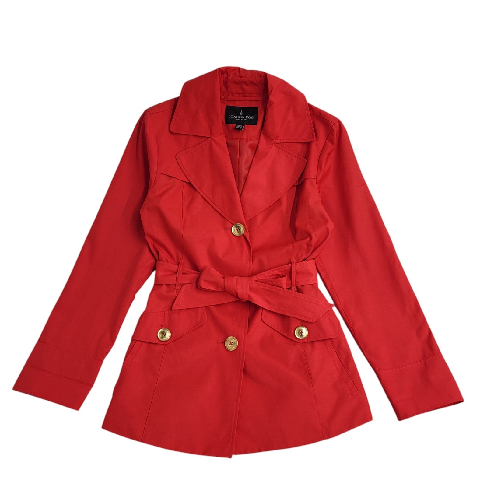 London Fog Red Button Front Belted Coat 90s UK Women's Size M