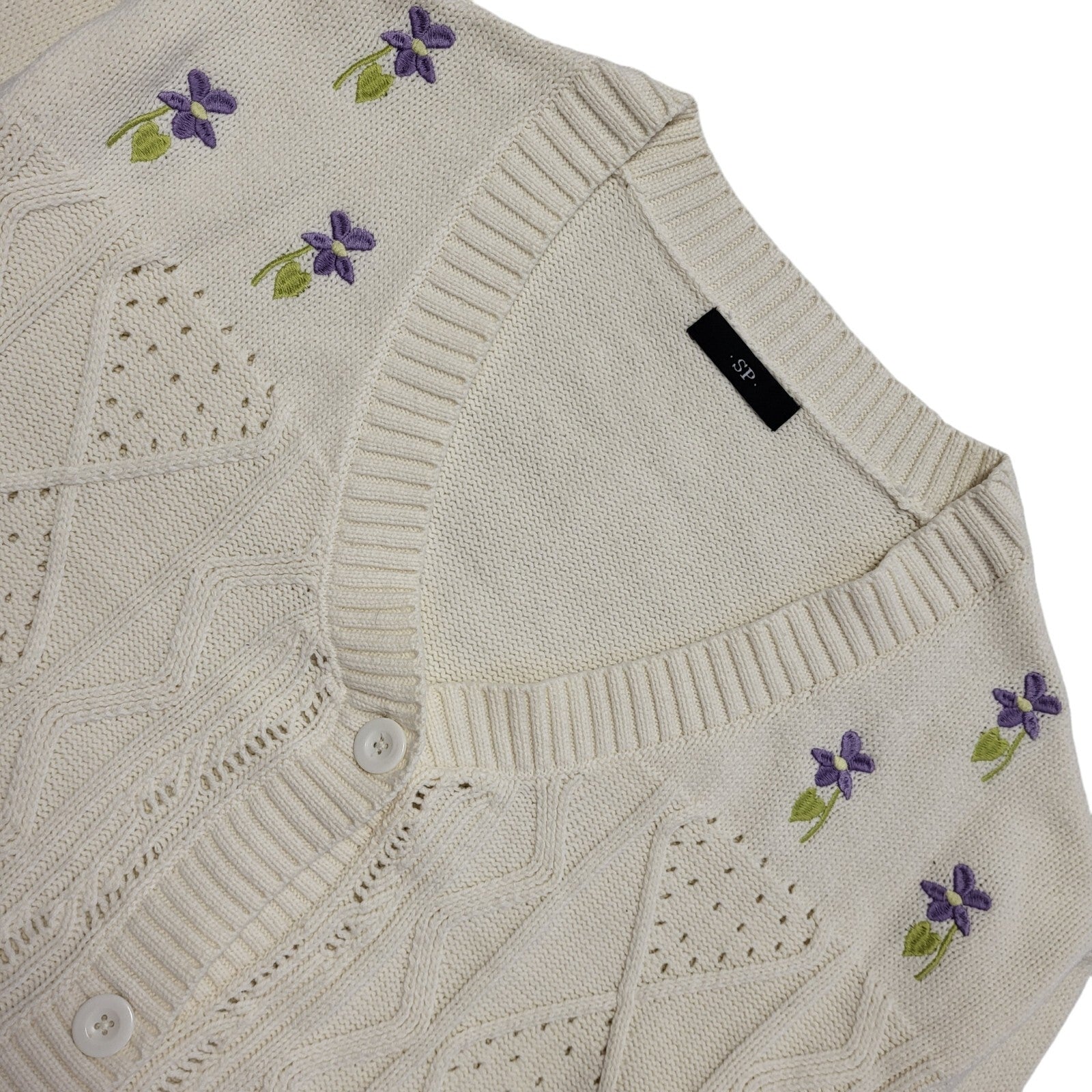 SP Vintage 90's Cream Button Front Floral Cardigan Womens UK Size 16