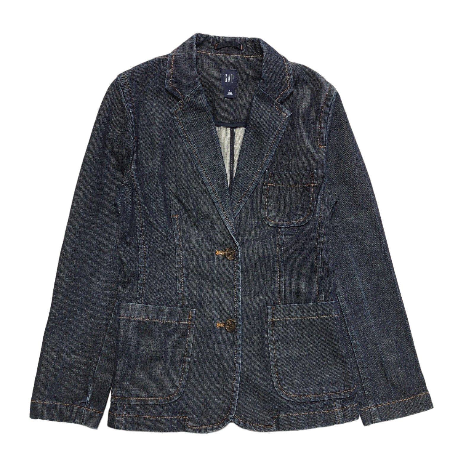 Gap Vintage Y2K Dark Blue Denim Button Jacket Uk Women's Size 8
