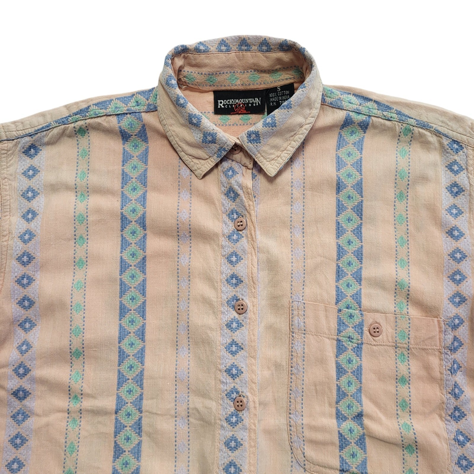 Rocky Mountain Vintage 90's Pink & Blue Short Sleeve Womens Shirt Size Small
