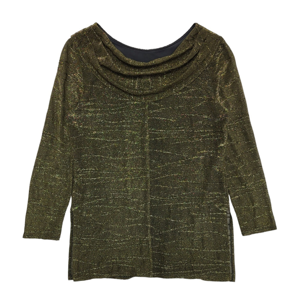 Official Gold & Black Y2K Sparky Long Sleeve Cowl Back Top Womens UK Size 12