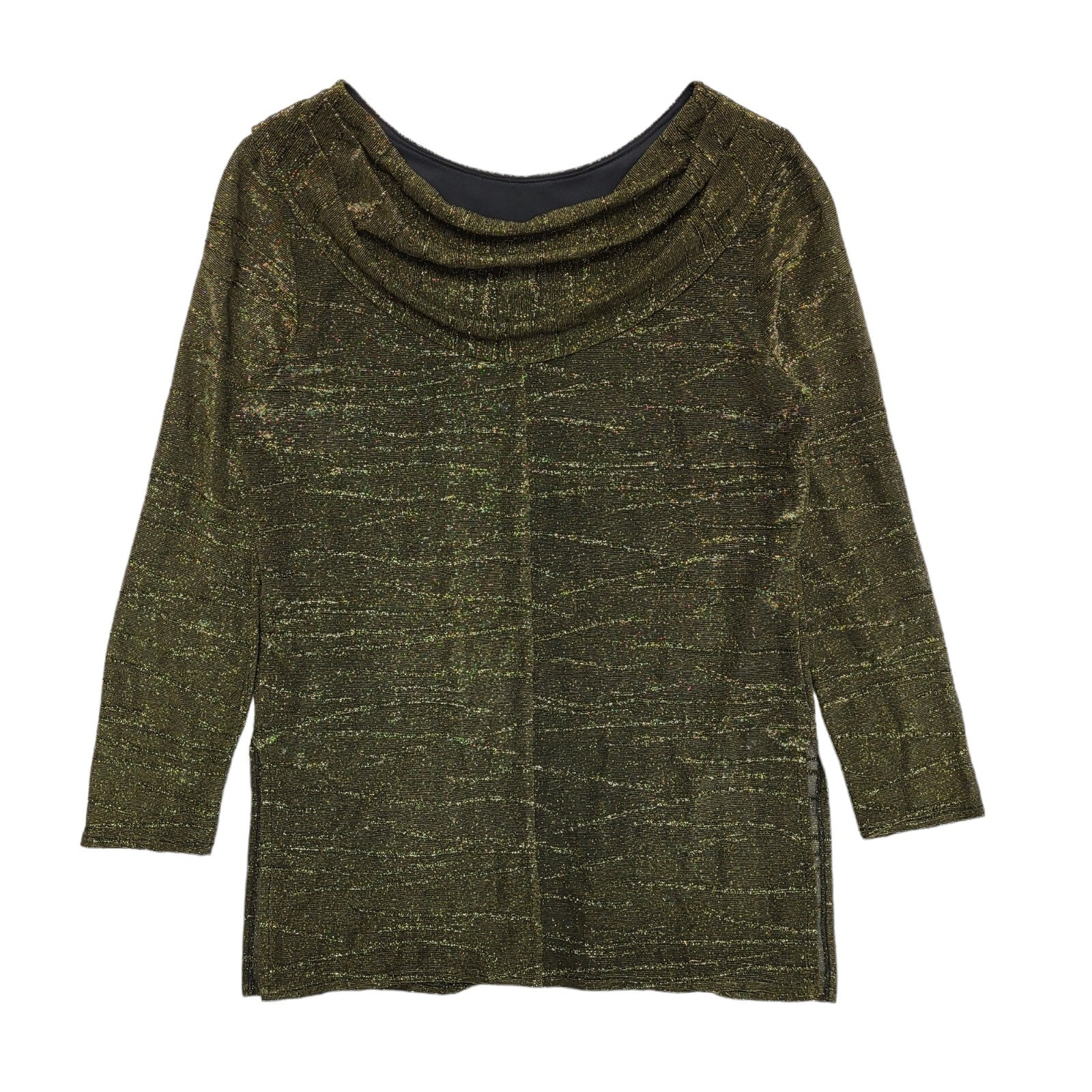 Official Gold & Black Y2K Sparky Long Sleeve Cowl Back Top Womens UK Size 12
