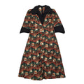 70s Vintage Brown & Green Geometric Collared Daywear Dress Women's UK 8
