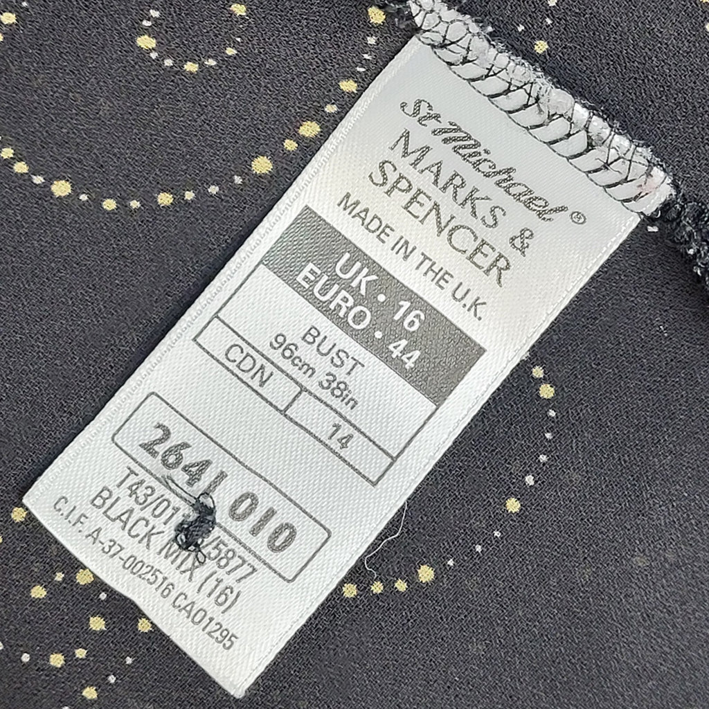 Marks and Spencer Black & Gold 90's Long Sleeve Swirl Shirt Women's UK Size 16