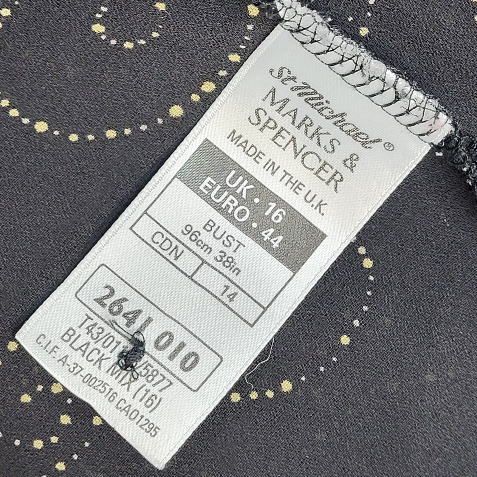 Marks and Spencer Black & Gold 90's Long Sleeve Swirl Shirt Women's UK Size 16