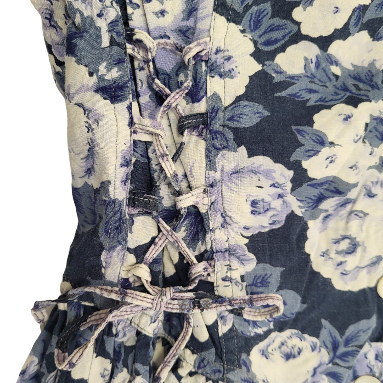 Kushi 90s Vintage Blue Floral Print Daywear Dress Women's Size M 10