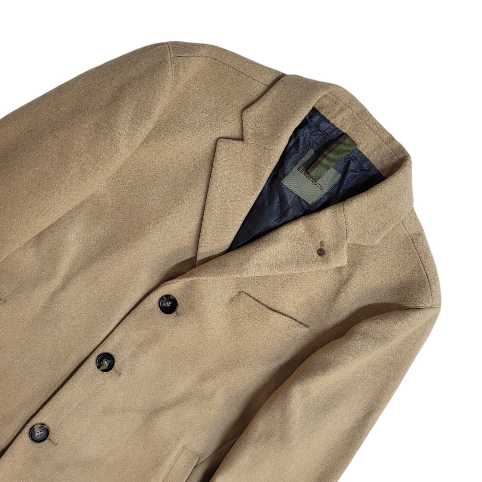 Benvenuto Vintage 90s Beige Wool Button Overcoat Uk Men's Size Medium