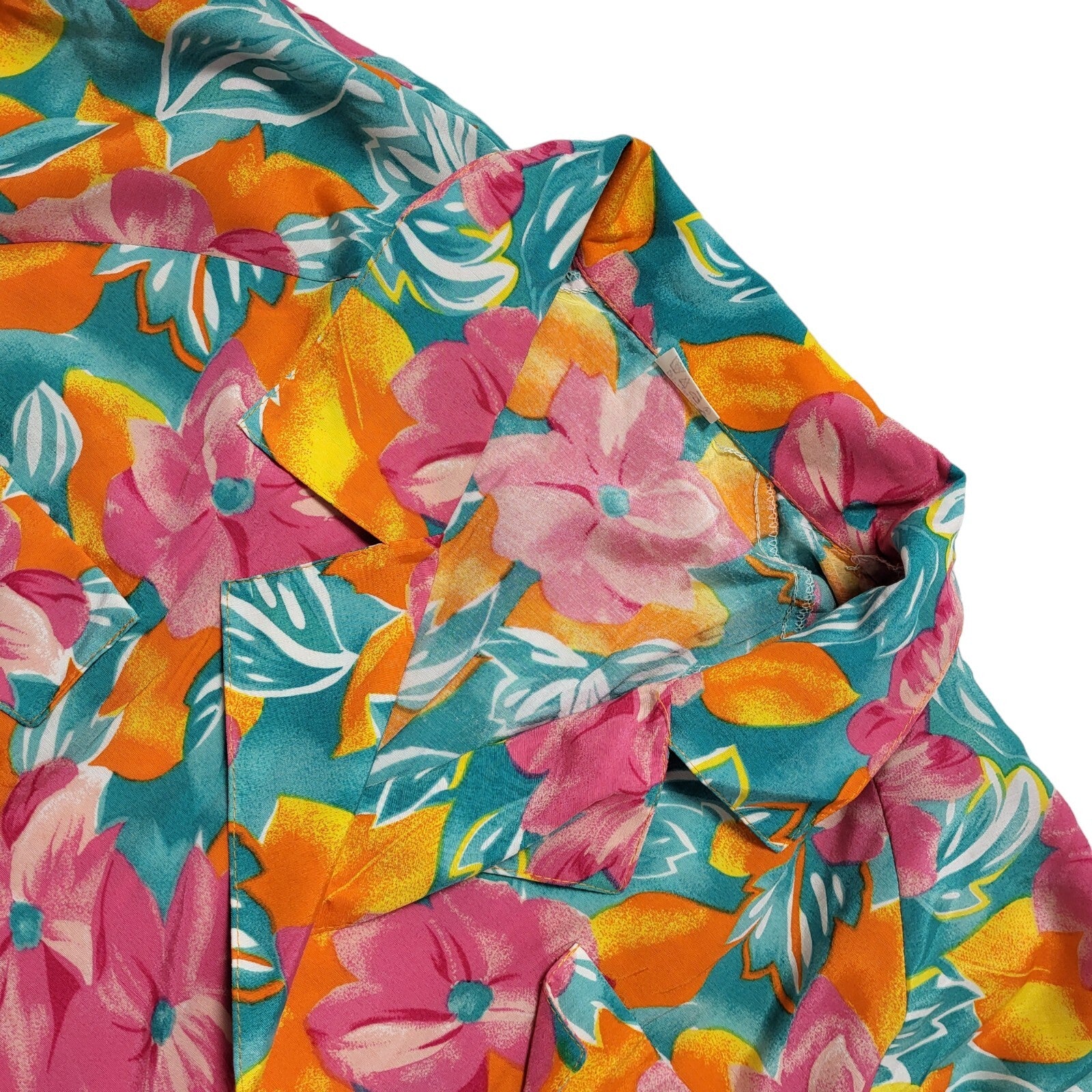 80s Vintage Pink Green Wrap Top Floral Daywear Pleat Dress Women's Size 14