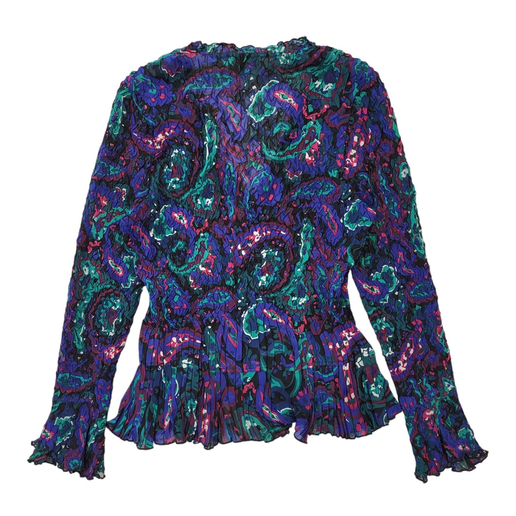 East Y2K Purple, Green & Blue Retro Abstract Tie Front Blouse Women's Size 14