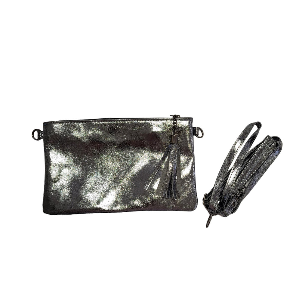 Borse In Pelle Leather Silver Leather Shoulder Hand Bag Uk Women's Size 6" x 9"