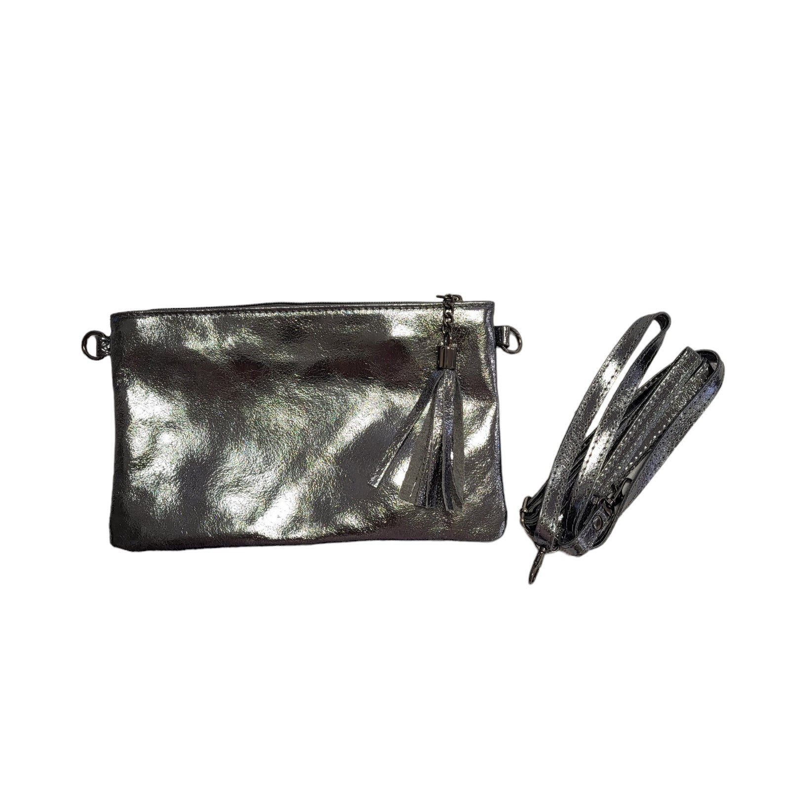 Borse In Pelle Leather Silver Leather Shoulder Hand Bag Uk Women's Size 6" x 9"