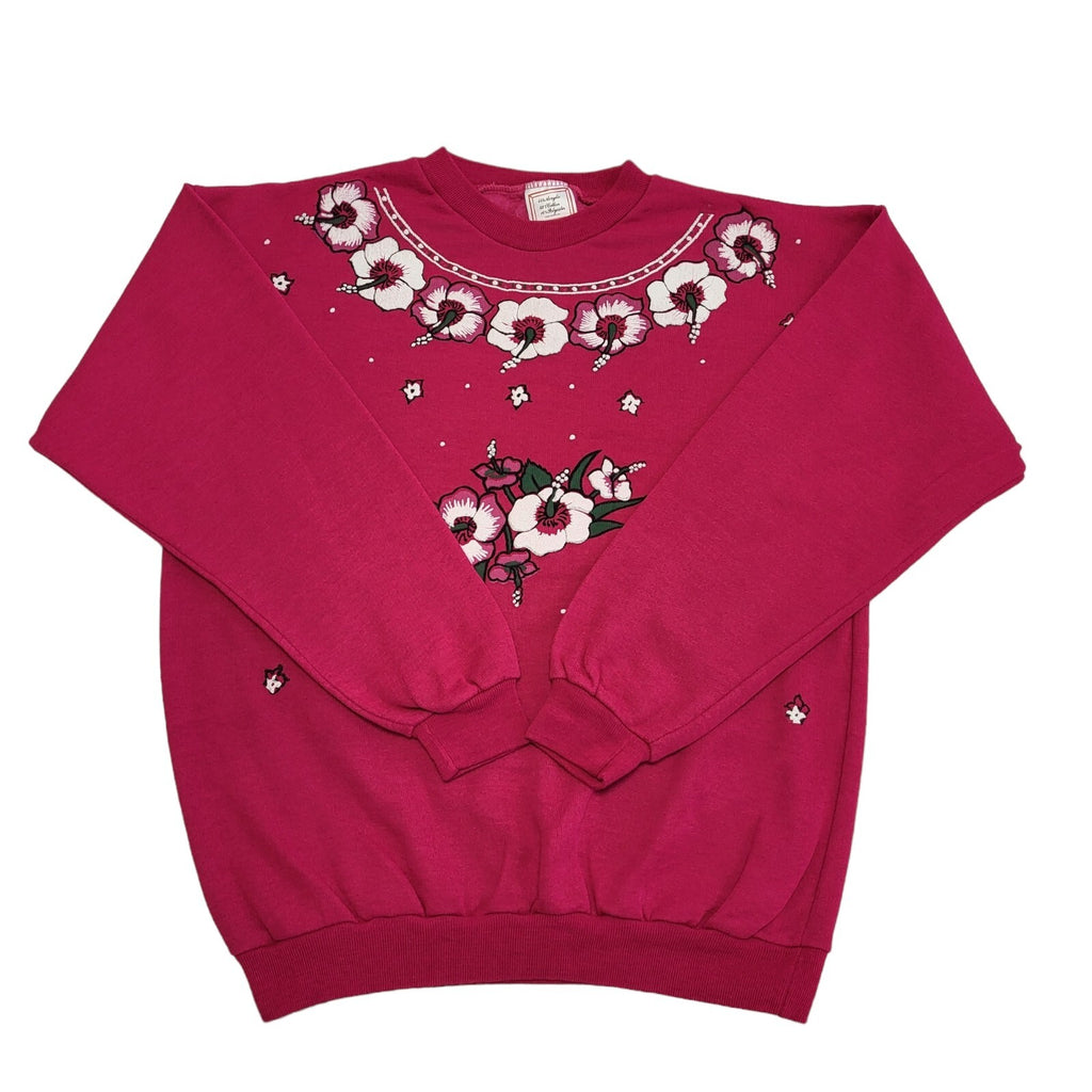 90s Vintage Pink Flower Print Retro Sweatshir Women's Size M