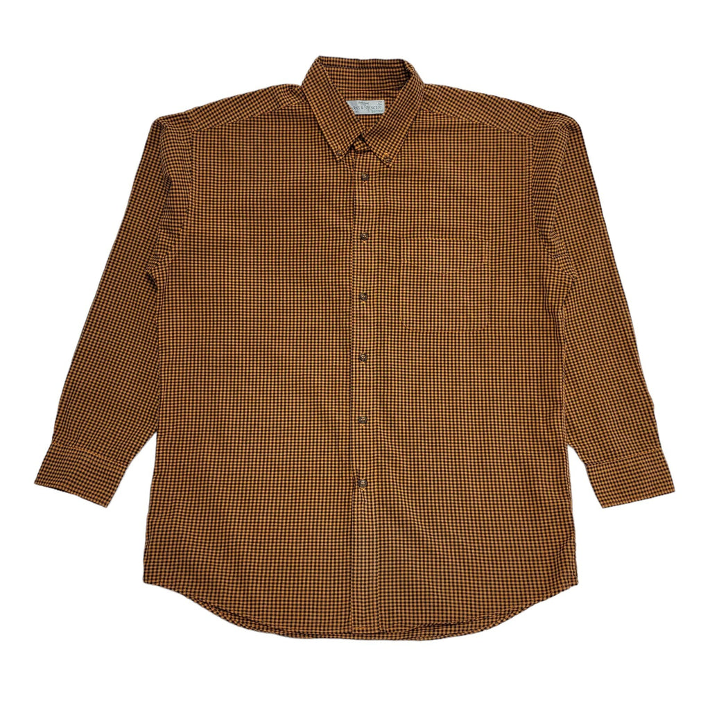 Marks & Spencer 90's Tan & Black Gingham Long Sleeve Shirt Mens Uk M