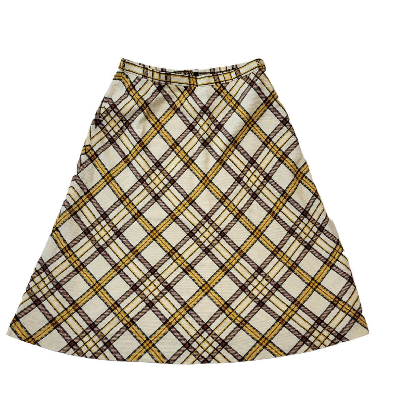 Gorray Vintage 70s Cream & Yellow Check Skirt Women's Size 12 W30