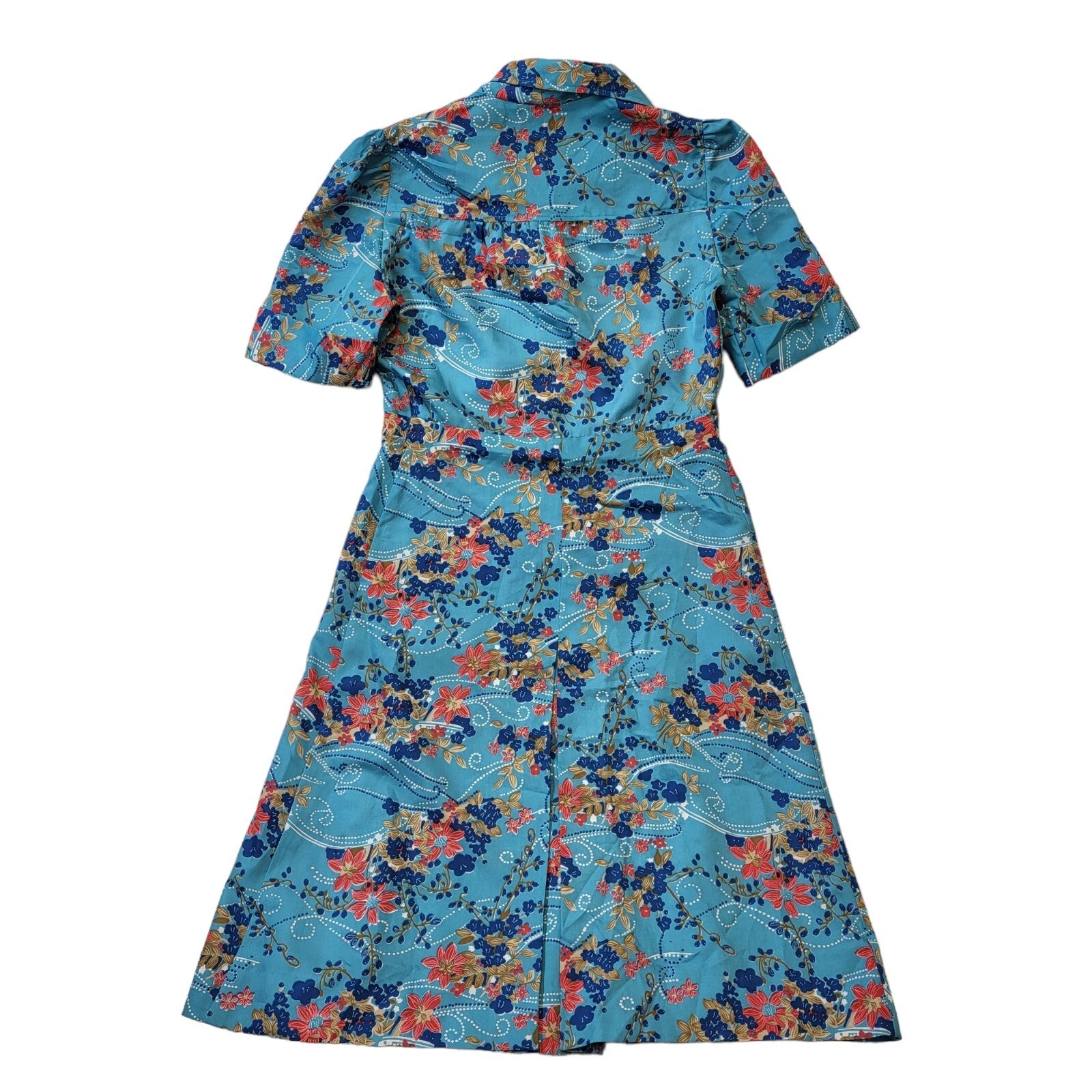 Norma Della 70s Vintage Blue & Red Floral Collared Pleated Dress Women's Size 8