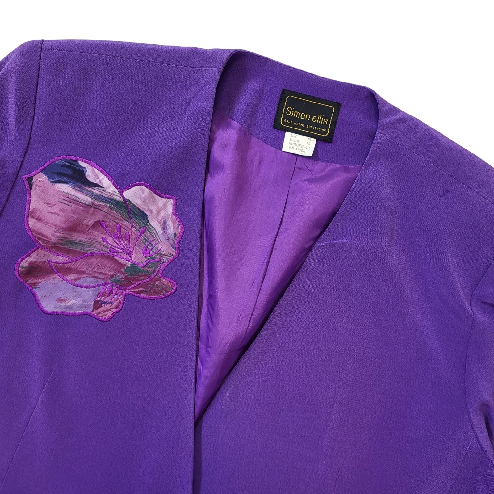 Simon Ellis 80s Vintage Purple Floral Button-Up Jacket Women's Size 14