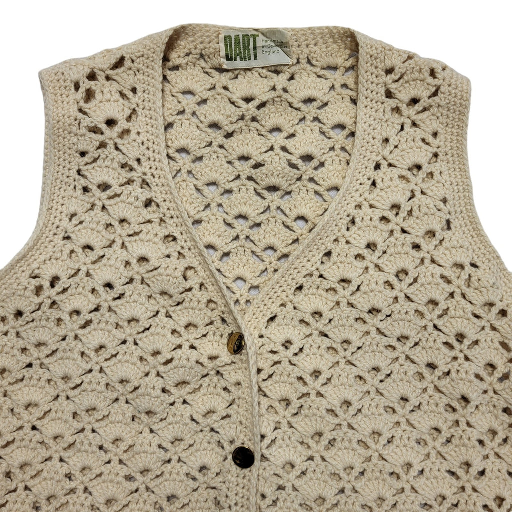 Dart 80s Vintage Beige V-Neck Knitted Sleeveless Top Uk Women's Size 12/14
