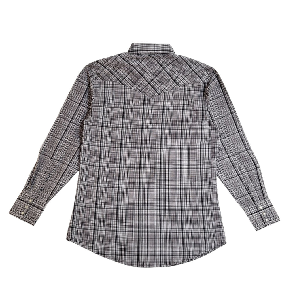 Wrangler 90's Grey Check Long Sleeve Pearl Snap Cowboy Shirt Men's UK Size M