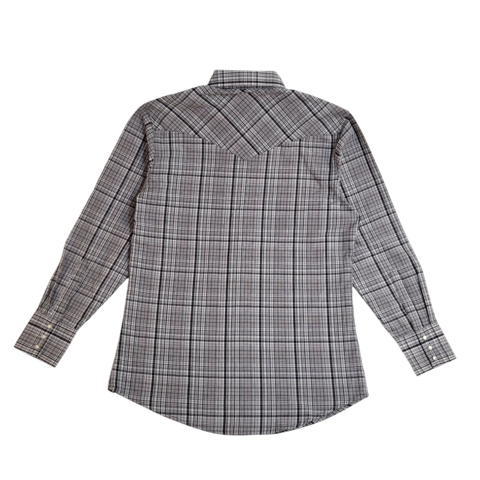 Wrangler 90's Grey Check Long Sleeve Pearl Snap Cowboy Shirt Men's UK Size M