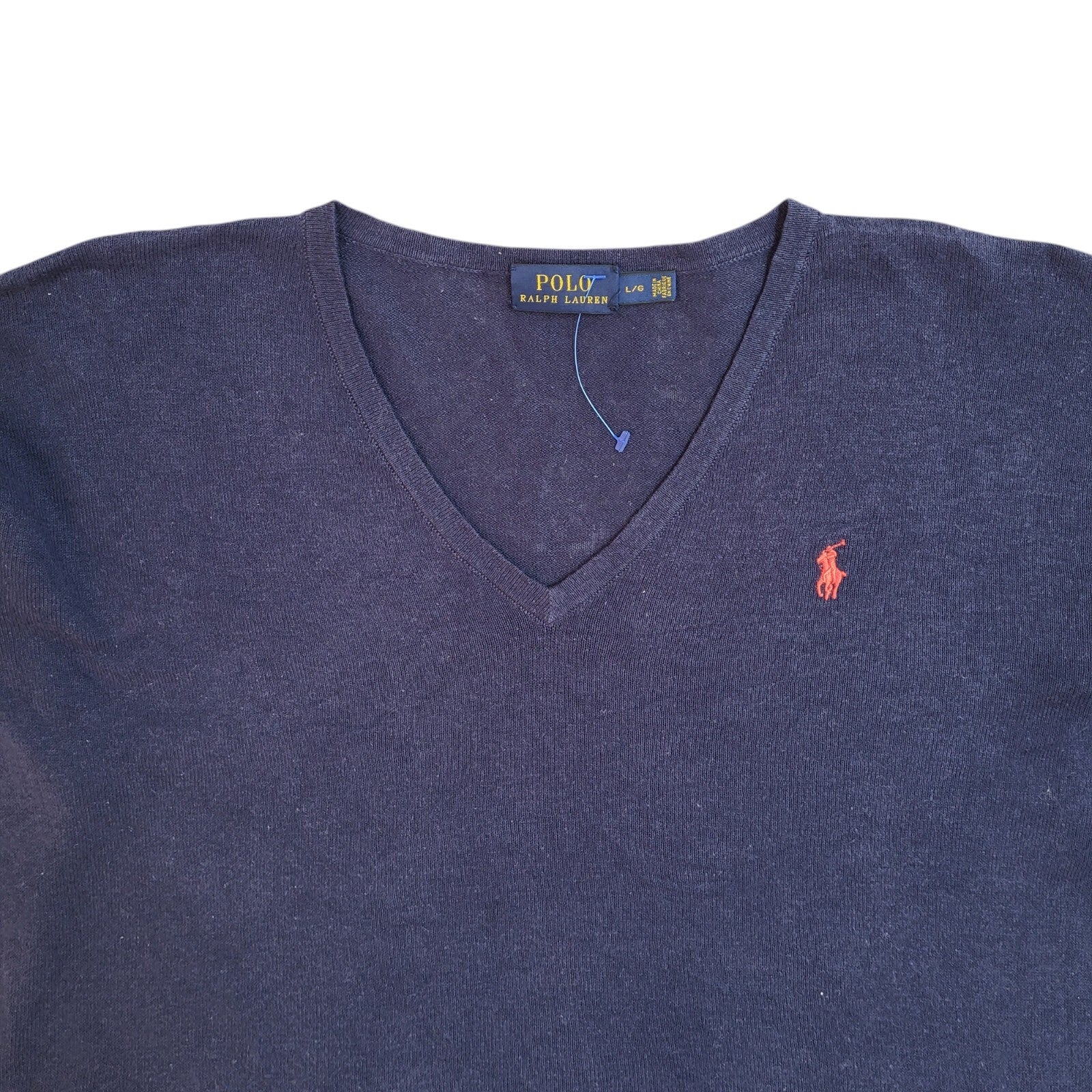 Polo Ralph Lauren Blue Y2K V-Neck Long Sleeve Jumper UK Women's Size L