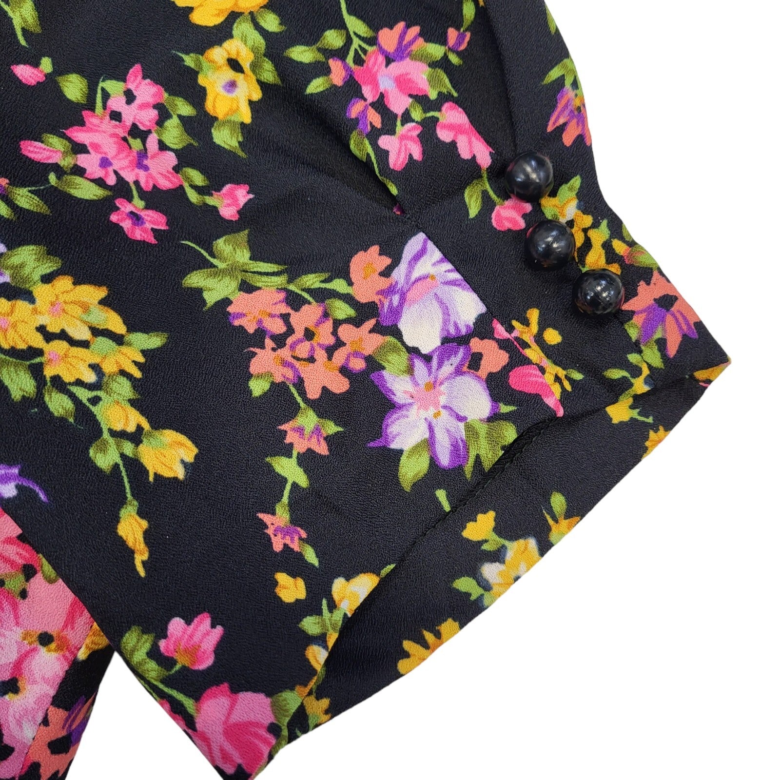 70s Vintage Black & Pink Floral Maxi Dress Women's Size 10 Eu 38