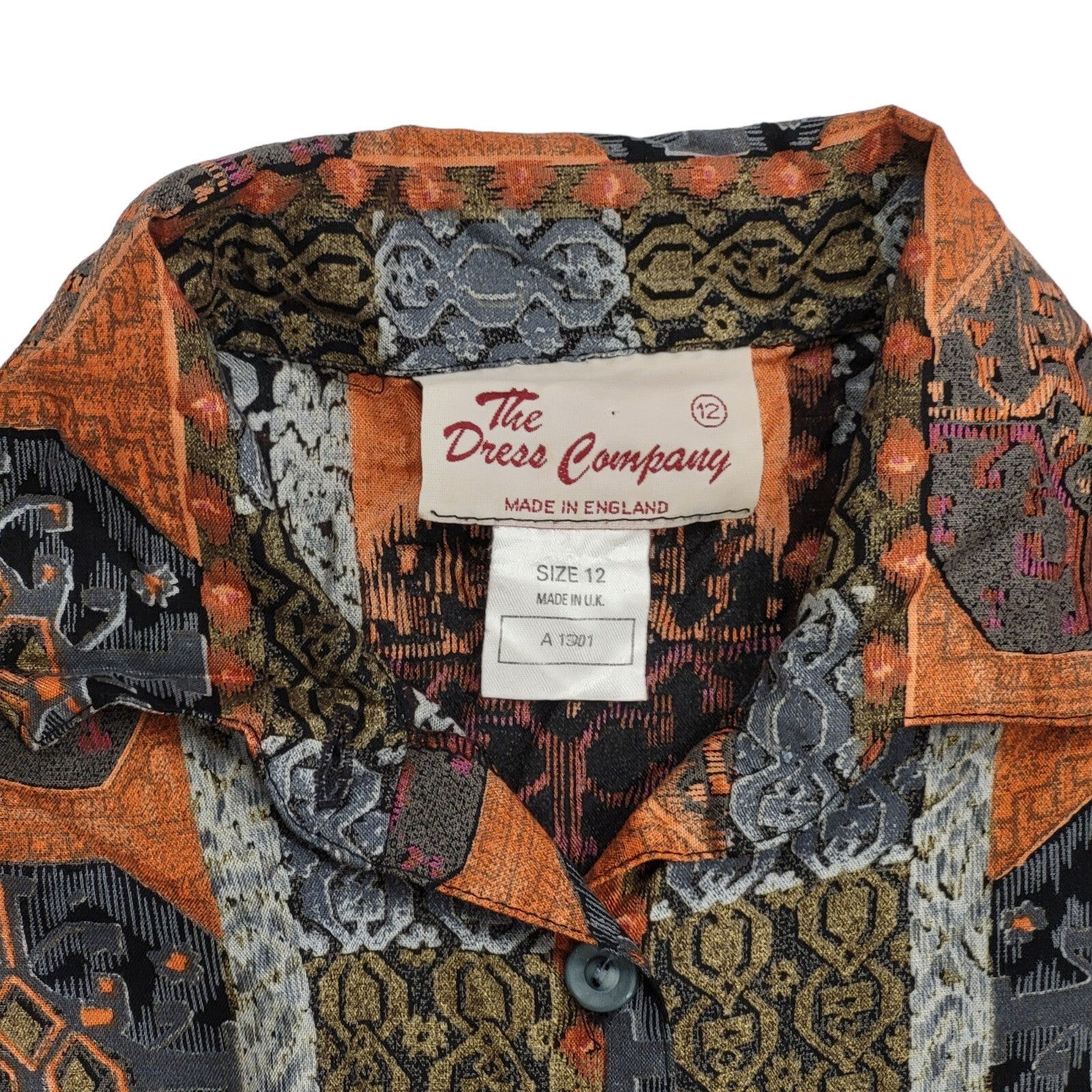80s Vintage The Dress Company Brown & Grey Patterned Collared Dress Women's 12