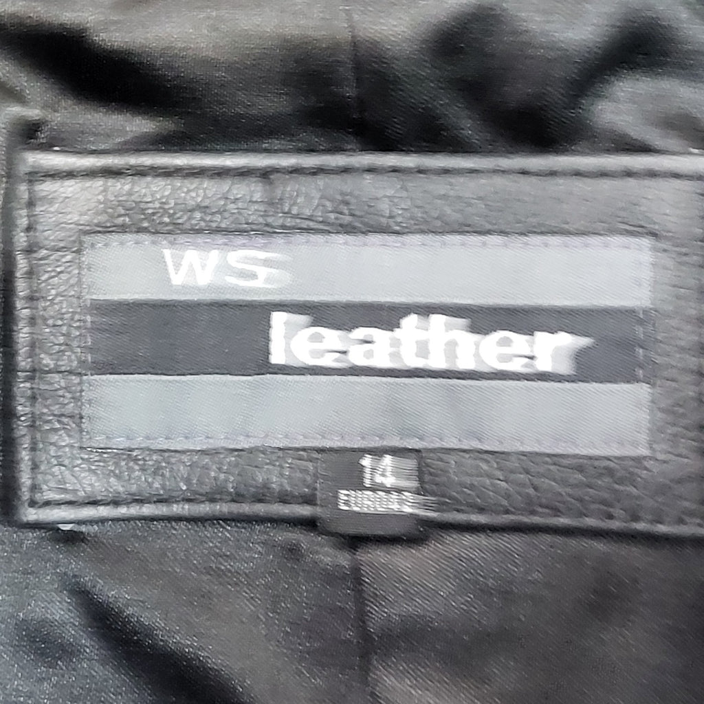 WS Leather Black Button Y2k Leather Coat UK Women's Size XL