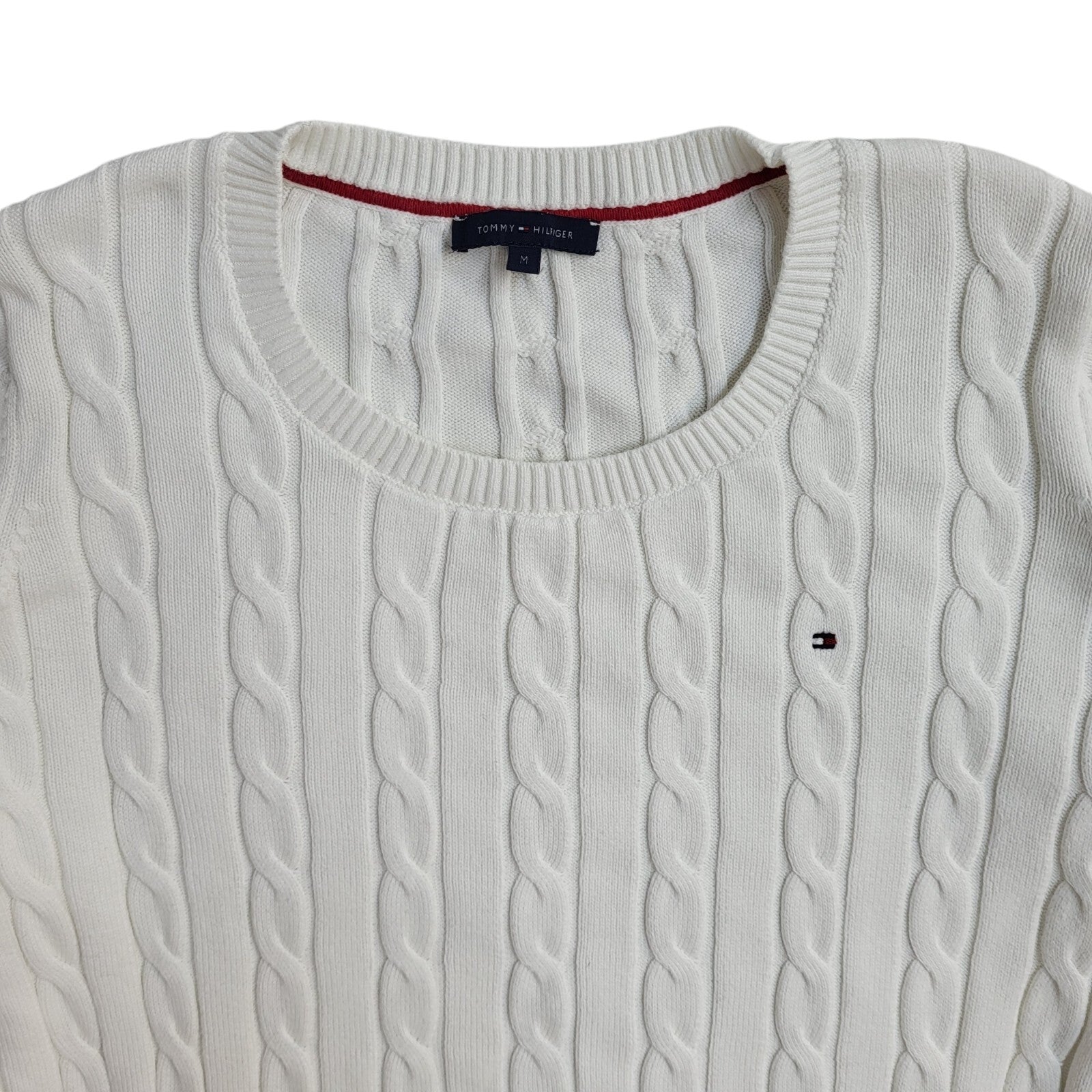Tommy Hilfiger Y2K White Cable Knit Jumper UK Women's Size M