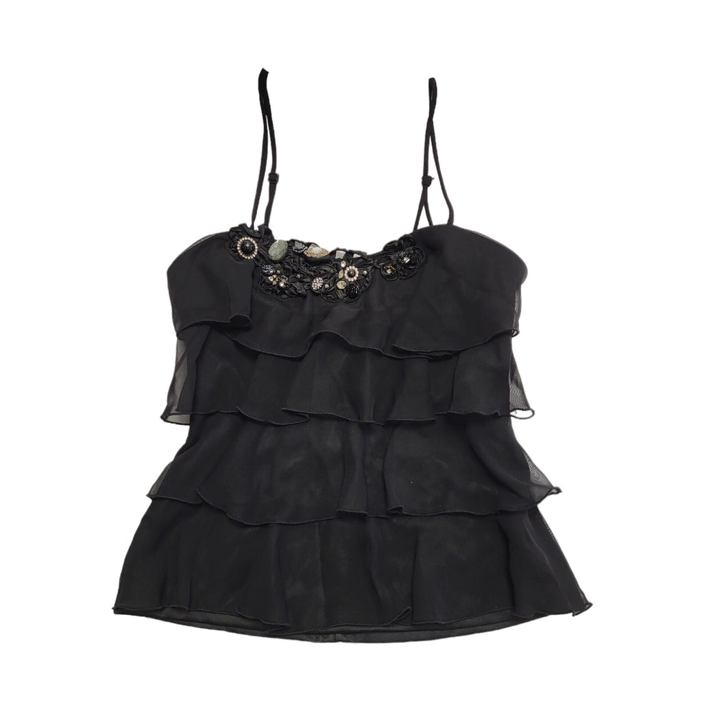 River Island Y2K Black Strap Ruffle Party Top BNWT Womens UK Size 8