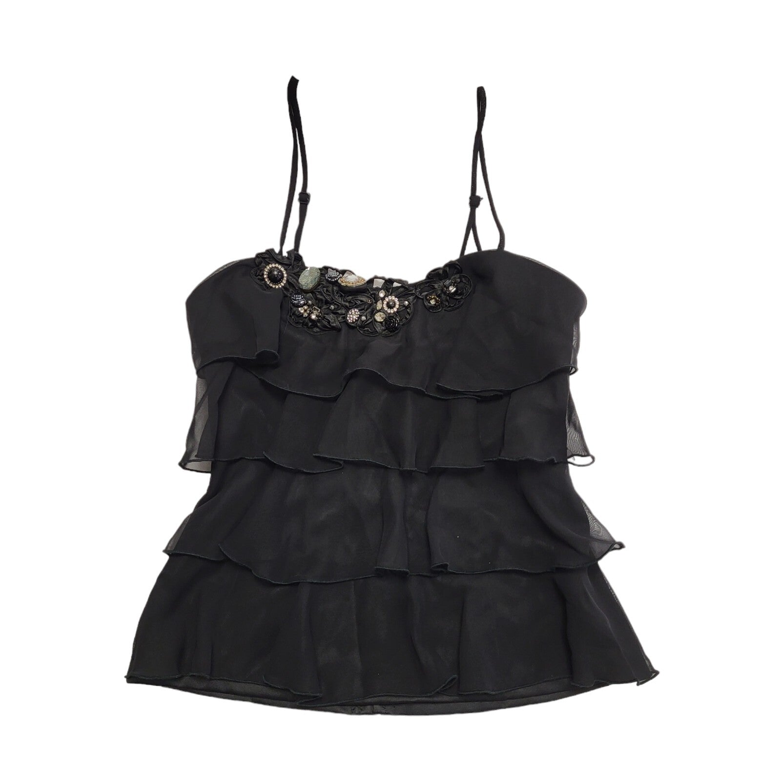 River Island Y2K Black Strap Ruffle Party Top BNWT Womens UK Size 8