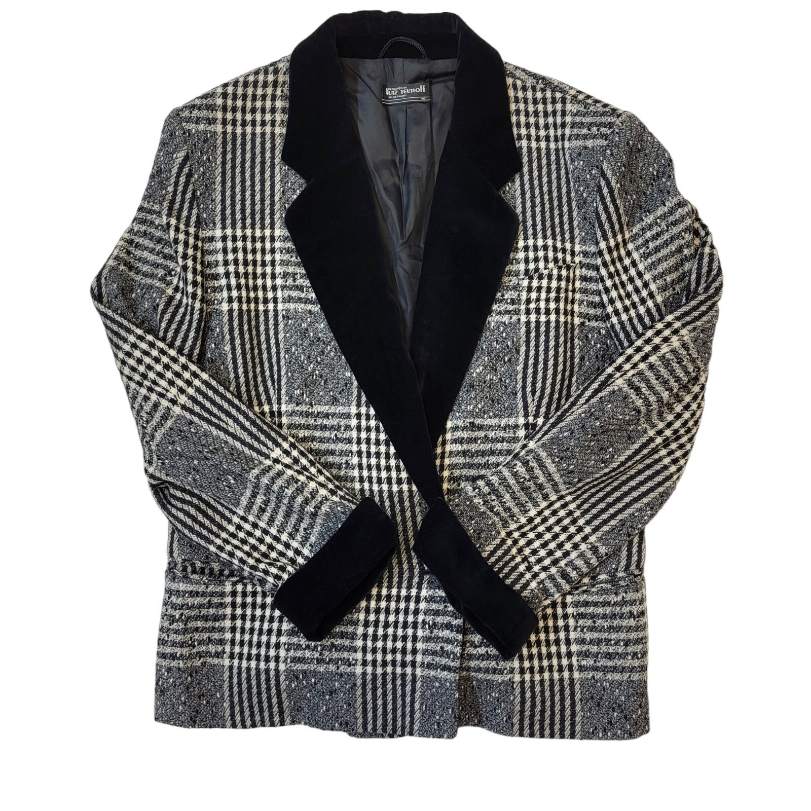 Lutz Teutloff Vintage 80s Black & White Check Blazer Jacket Womens Size 14
