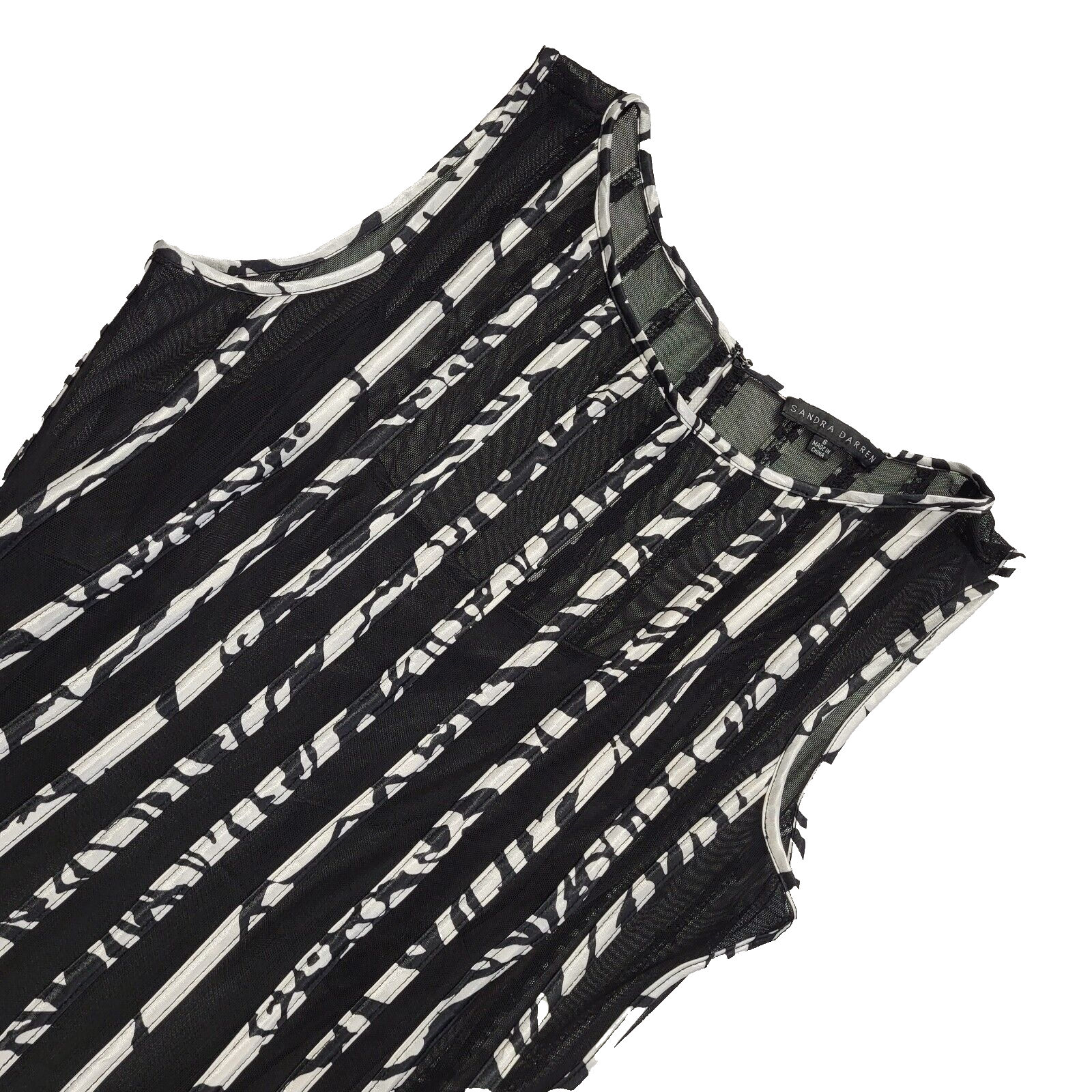 Sandra Darren Vintage 90s Black White Dress Uk Women's Size 6 W24-26