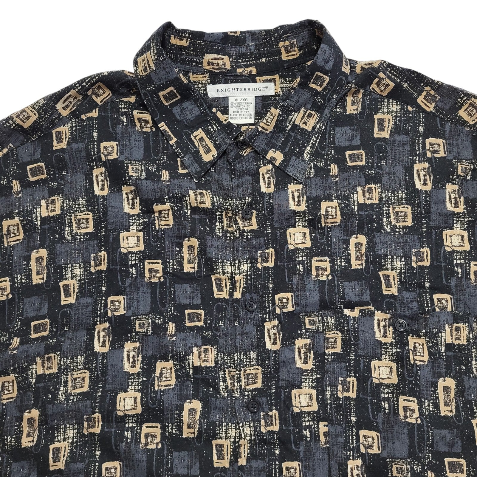 Knightsbridge Black Beige 90s Short Sleeve Shirt Uk Men's Size 2XL