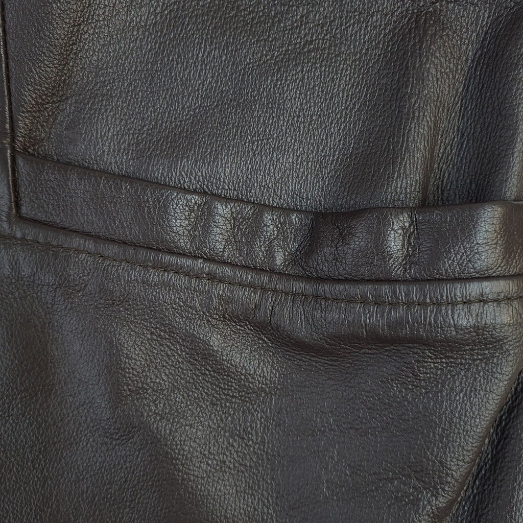 Milan Leather Brown Button Y2k Leather Coat UK Women's Size XL