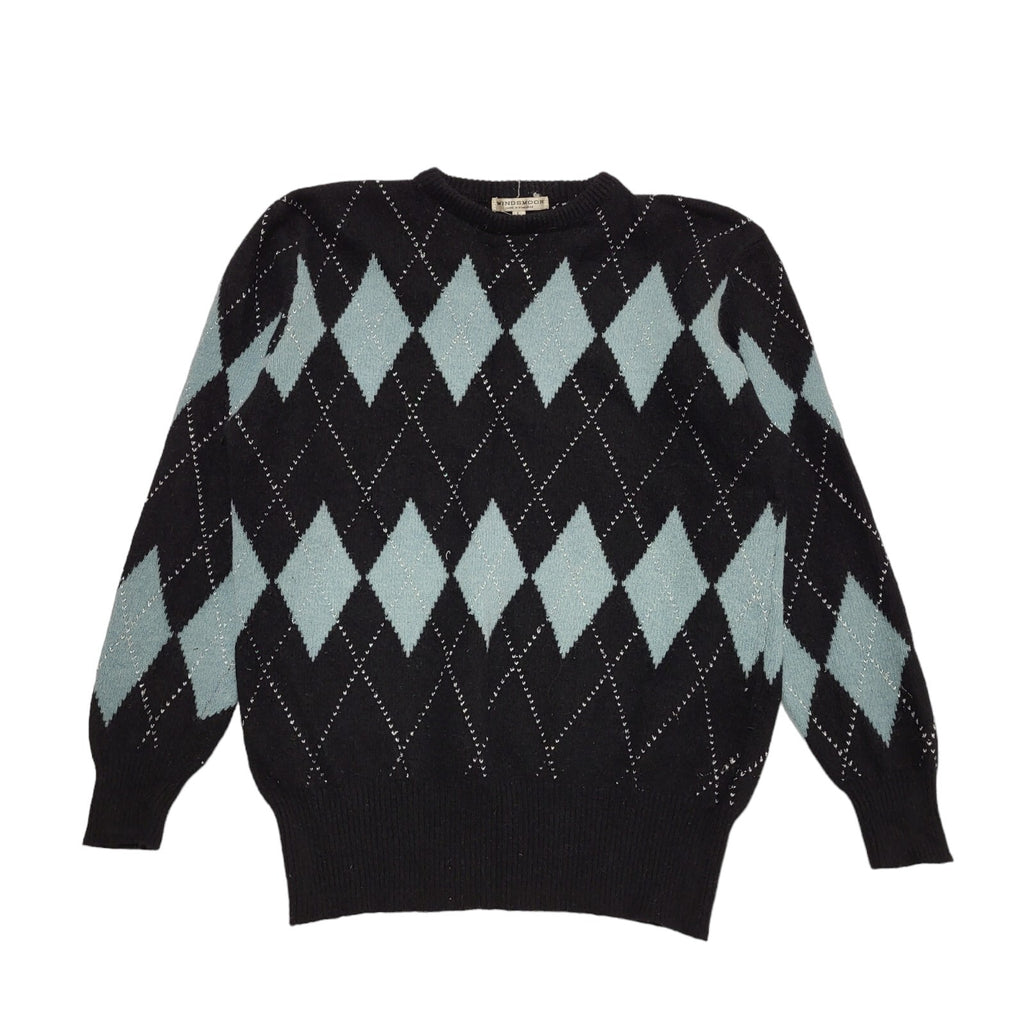 Windsmoor 80's Black & Blue Diamond Patterned Jumper UK Women's Size L
