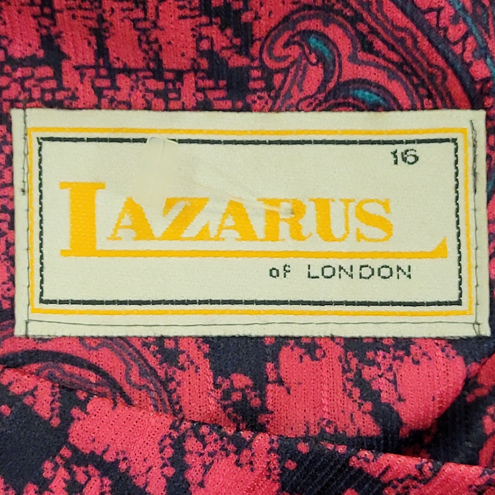 Lazarus Of London 80s Vintage Pink Paisley Bow Neck Pleated Dress Women's 16