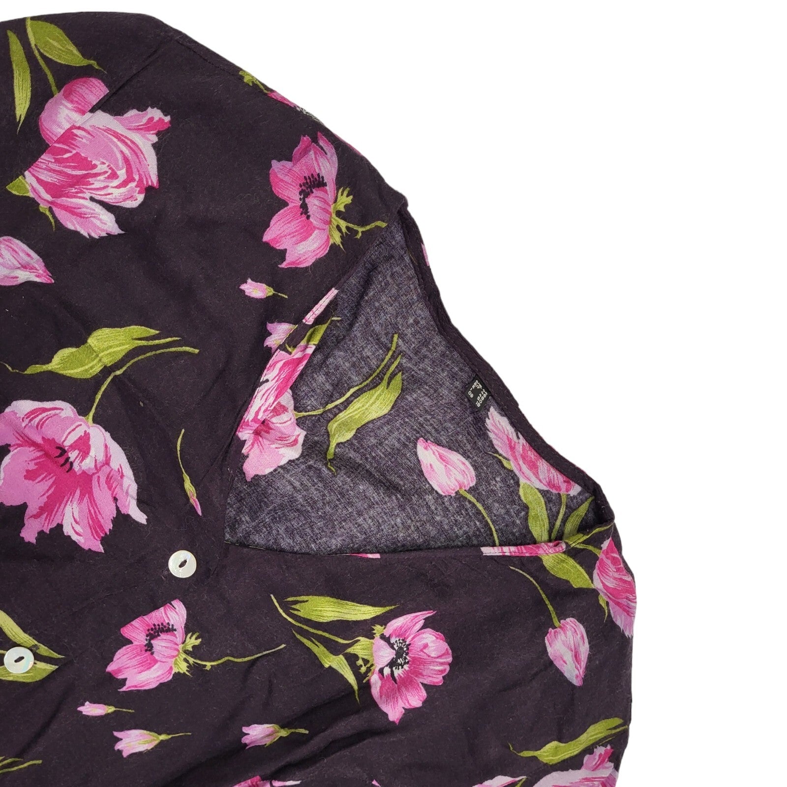 90s Vintage Black & Pink Floral Buttoned Daywear Dress Women's Size 18