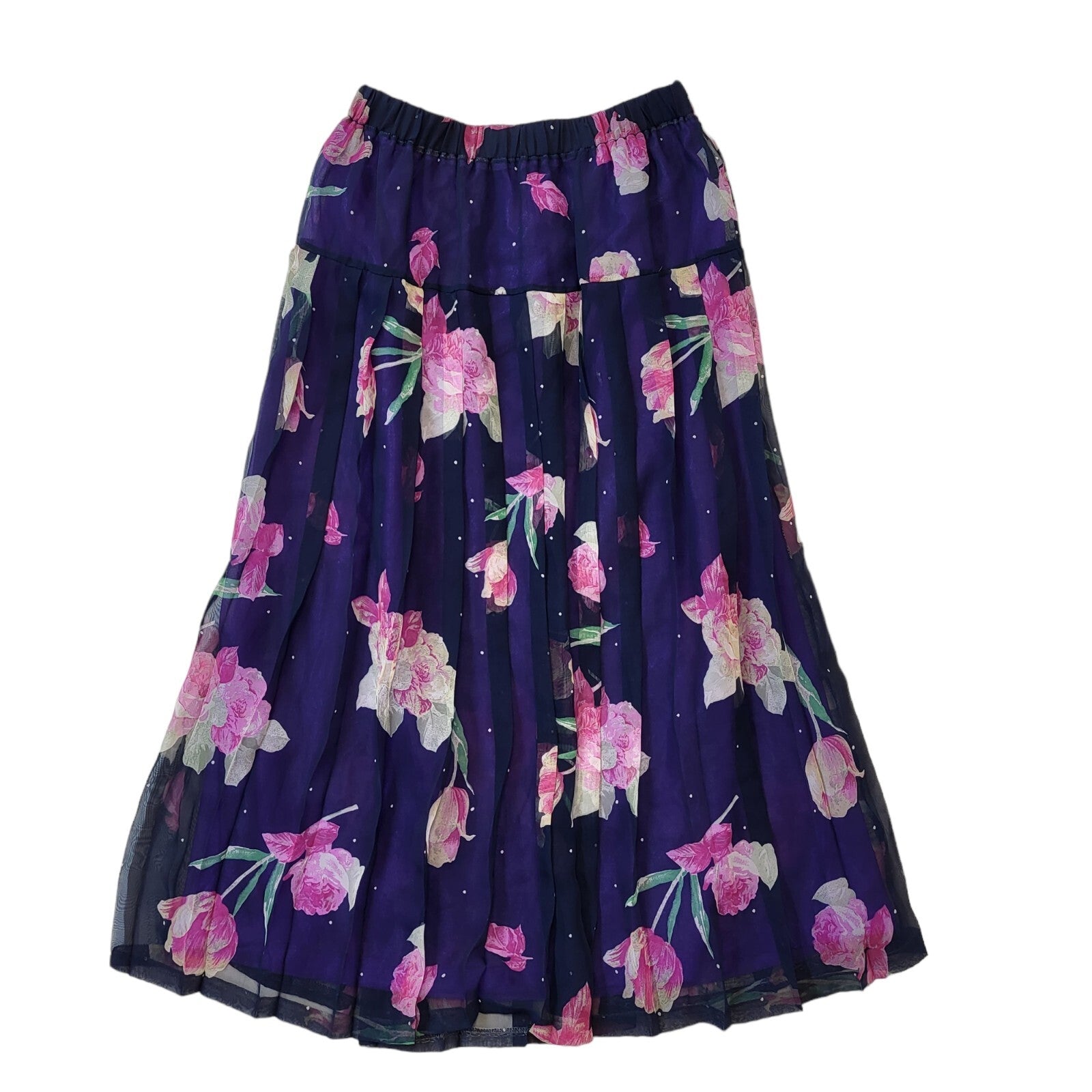 80's Vintage Purple Floral Sheer Skirt Women's Size 14 EU 42 W32
