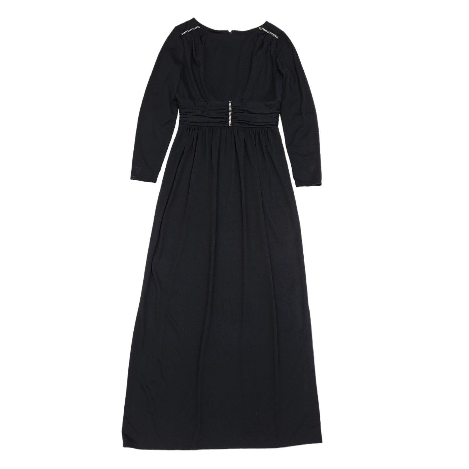 70s Vintage Black Boat Neck Diamante Evening Maxi Dress Women's 10 (us 14)