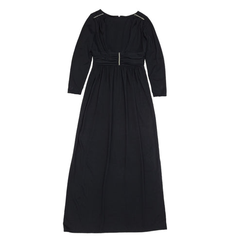 70s Vintage Black Boat Neck Diamante Evening Maxi Dress Women's 10 (us 14)
