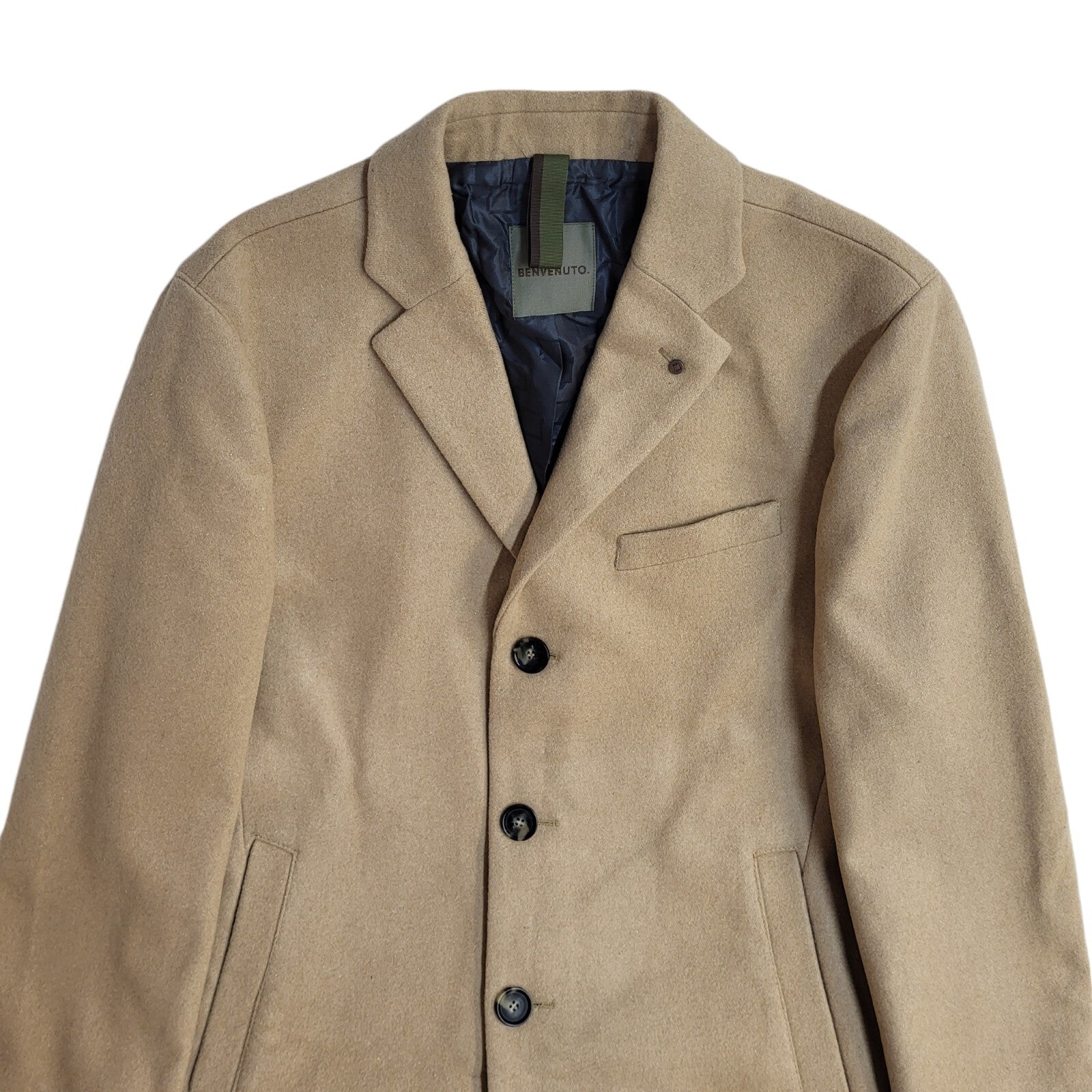 Benvenuto Vintage 90s Beige Wool Button Overcoat Uk Men's Size Medium